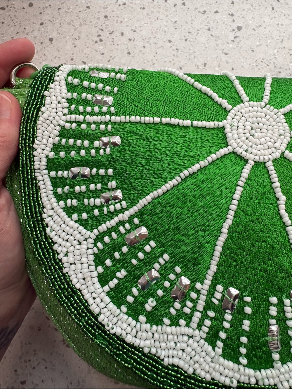 NWT VIRAL America & Beyond Beaded Lime Slice Shoulder Bag with Silver Strap - Picture 10 of 11
